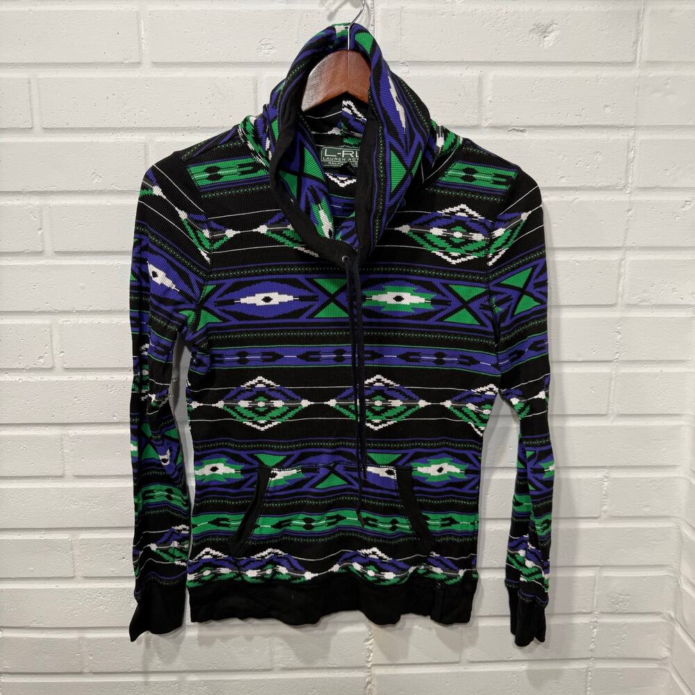 Lauren Ralph Lauren Active Aztec Southwest Thermal Cowl Neck Sweatshirt Top Med - Picture 4 of 13